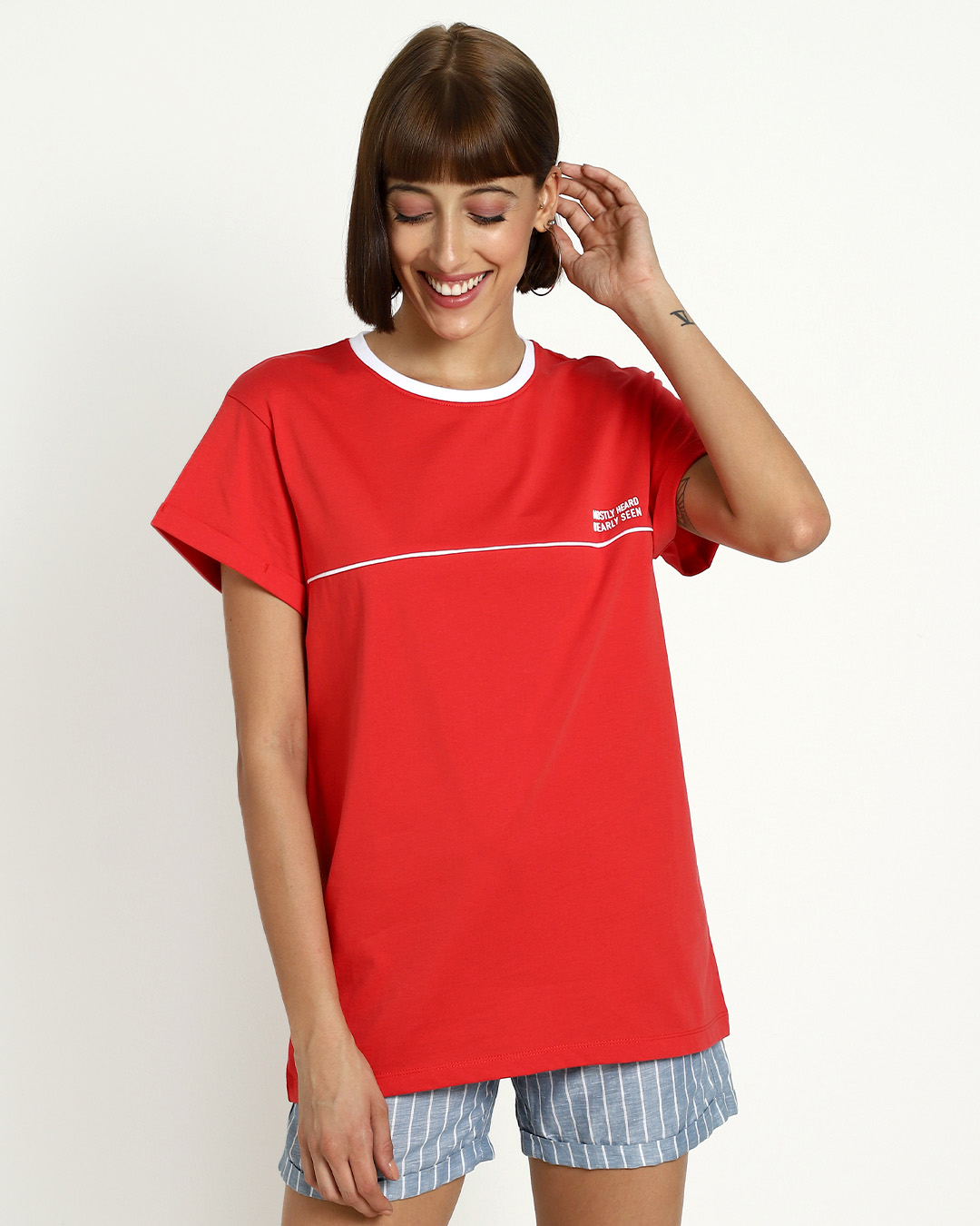 Shop Retro Red Stylised Boyfriend T-Shirt-Back