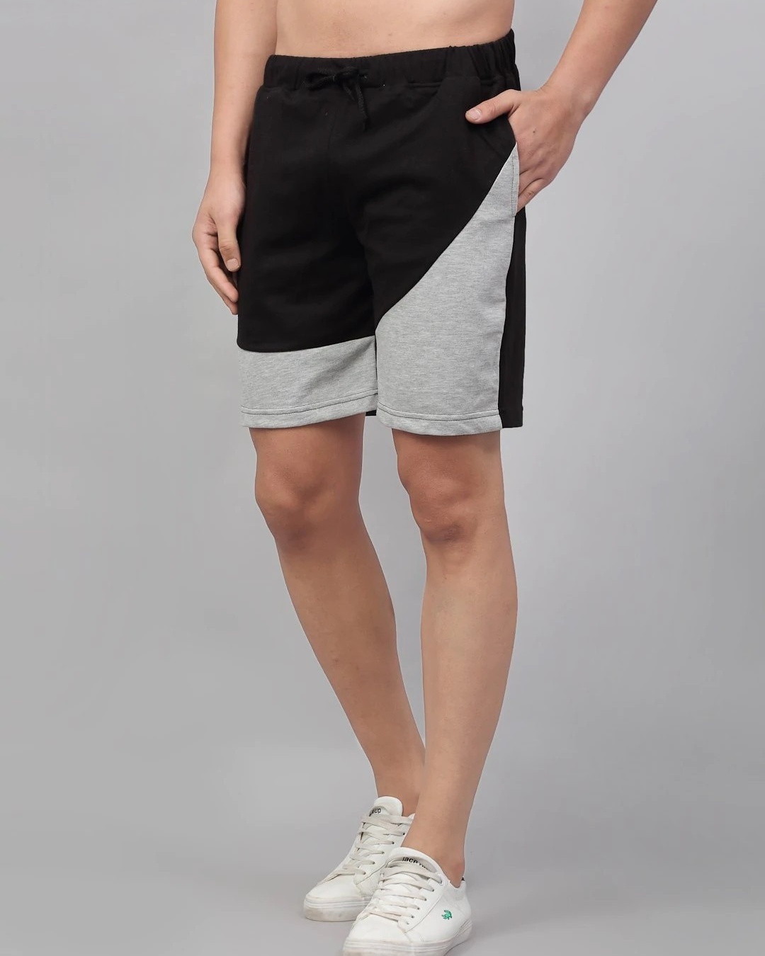 Shop Men's Black & Grey Color Block Shorts-Back