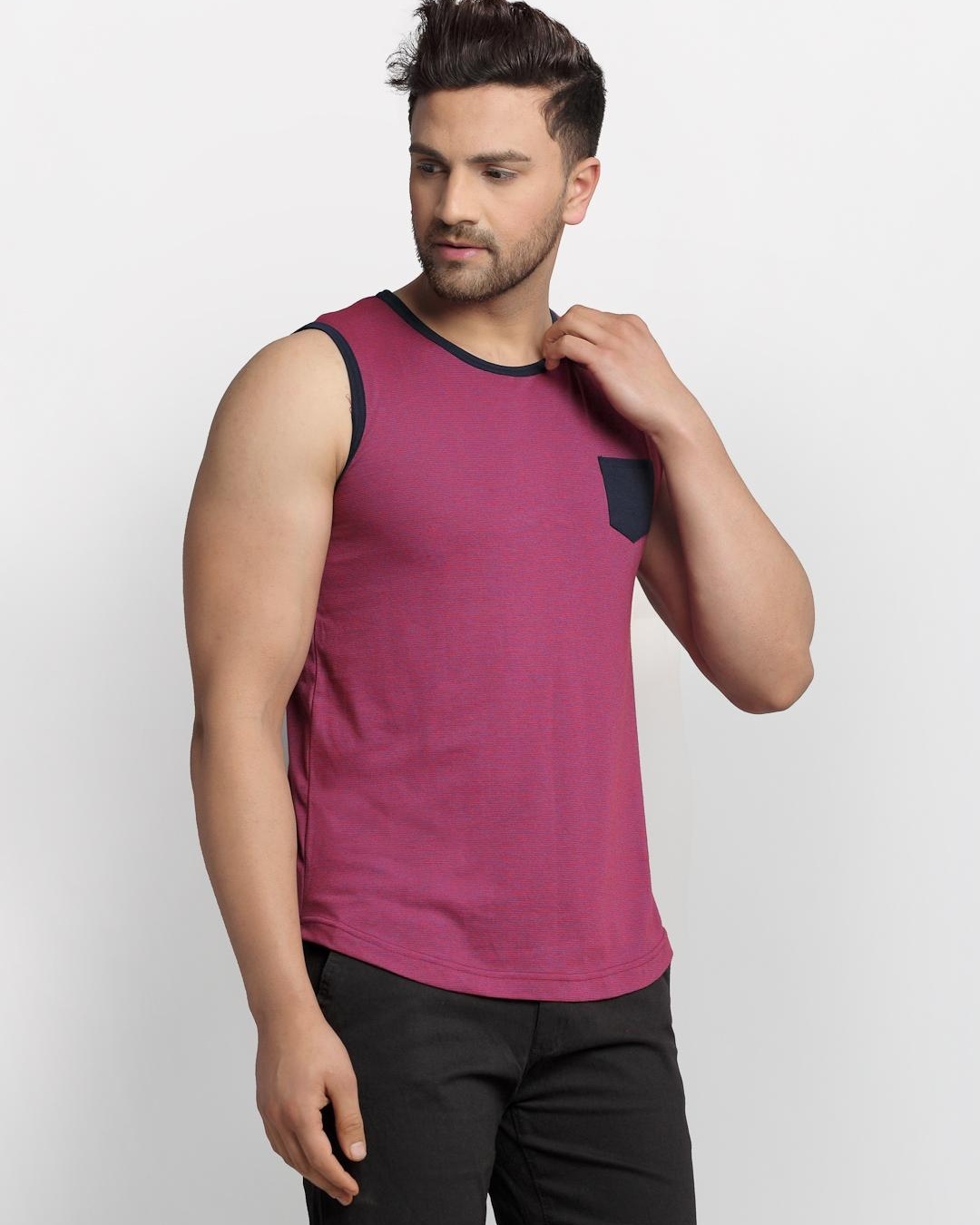 Shop Men's Purple Slim Fit Vest-Back