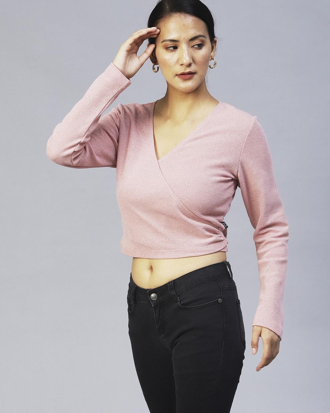 Shop Women's Pink Slim Fit Shimmer Wrap Short Top-Back