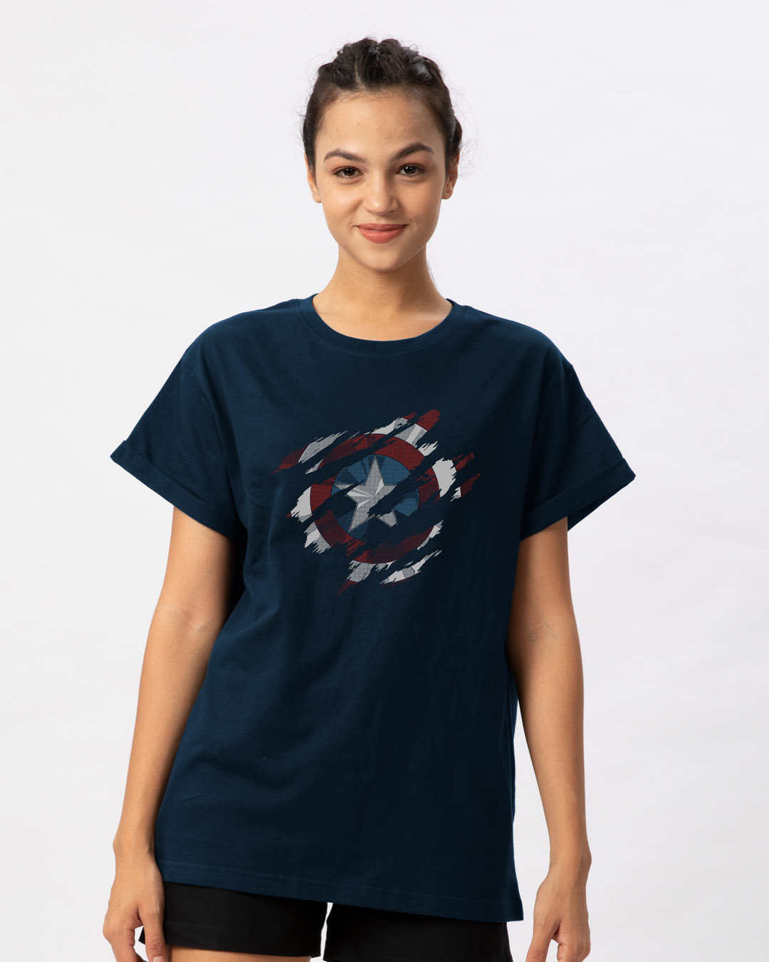 Buy Ripped Captain America Boyfriend T-Shirt (AVL) Online at Bewakoof