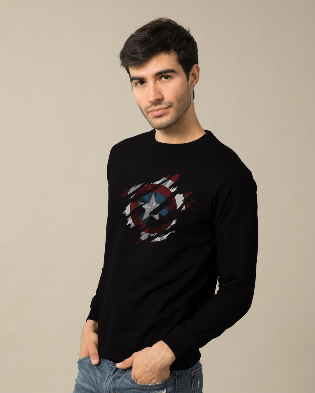 Shop Ripped Captain America Light Sweatshirt (AVL)-Back