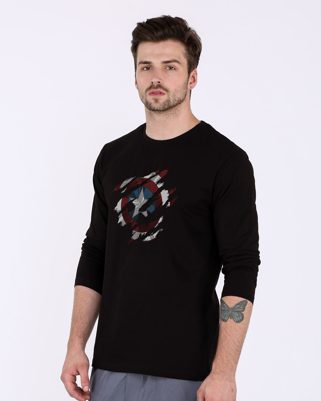 Shop Ripped Captain America Full Sleeve T-Shirt (AVL)-Back