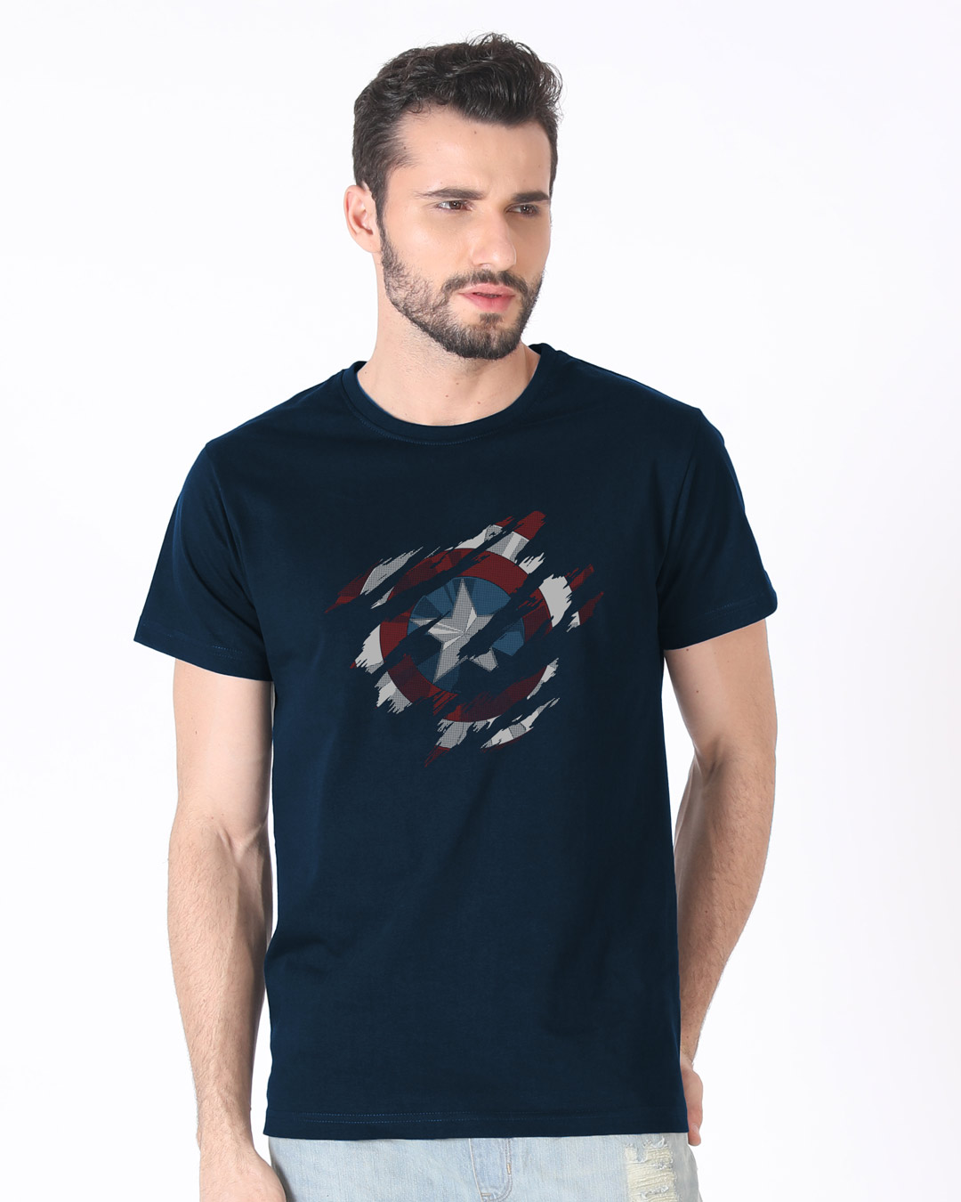 Shop Ripped Captain America Half Sleeve T-Shirt (AVL)-Back