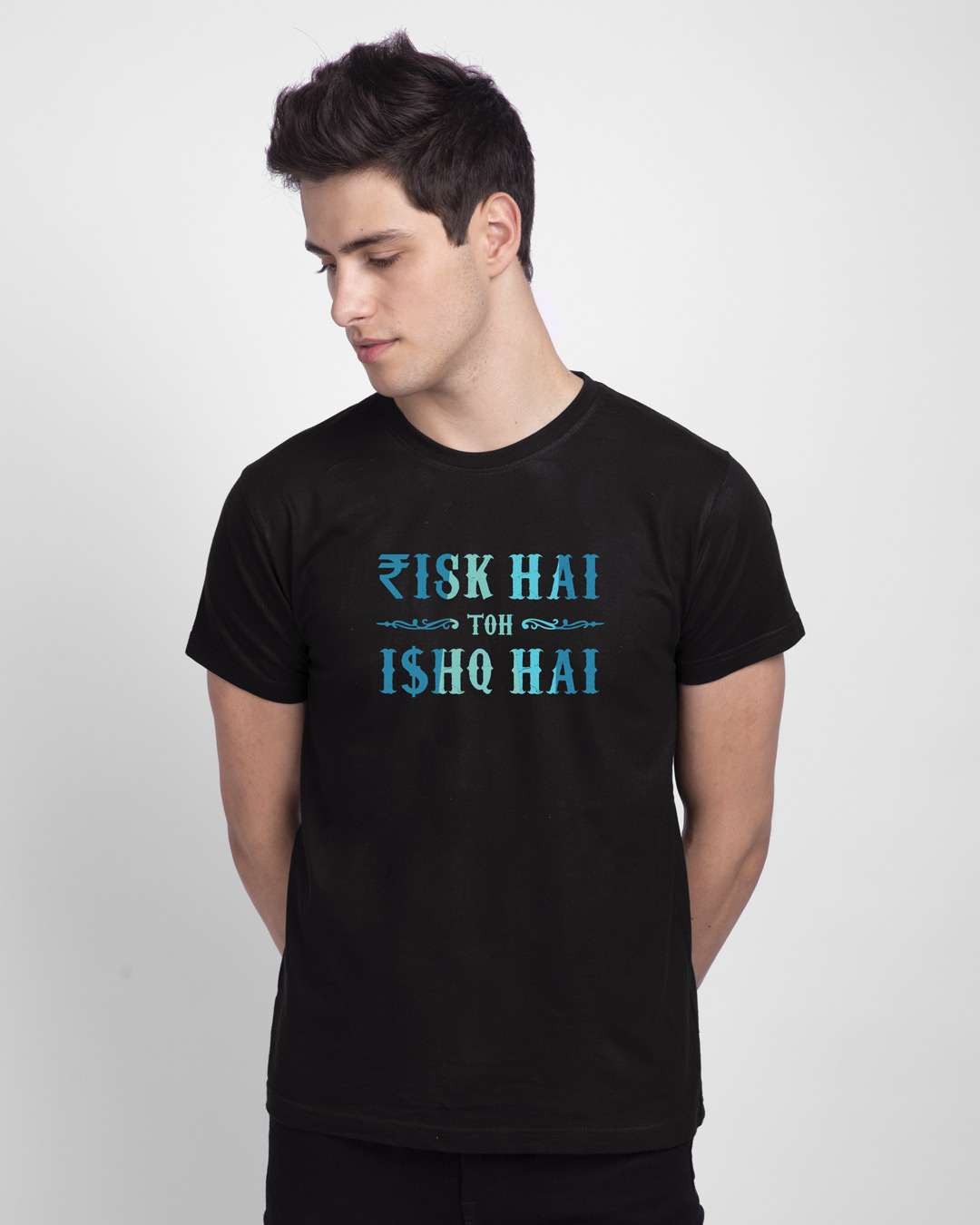 Shop Risk Hai Toh Ishq Hai Half Sleeve T-Shirt Black-Back