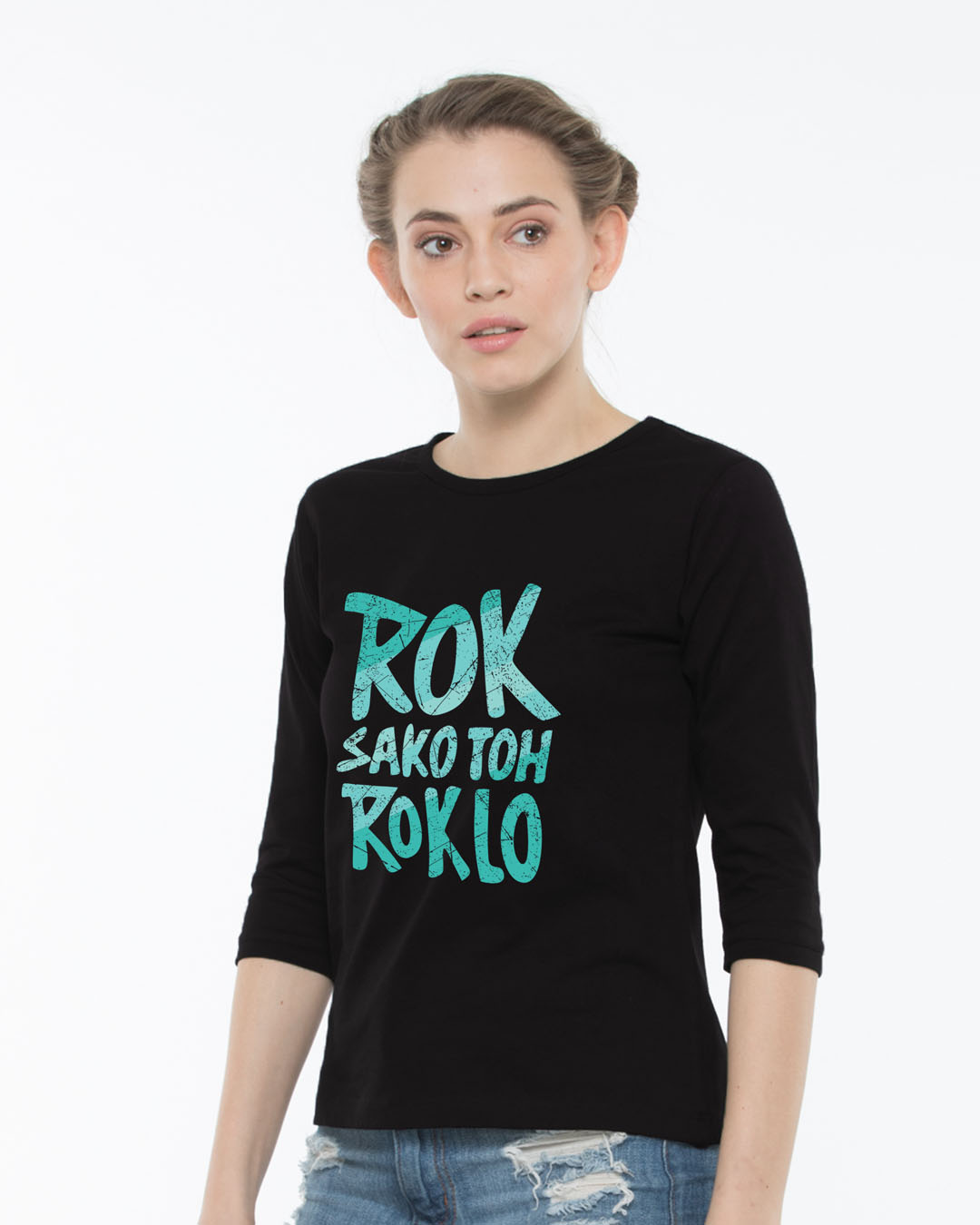Shop Rok Sako Toh Rok Lo Round Neck 3/4th Sleeve T-Shirt-Back