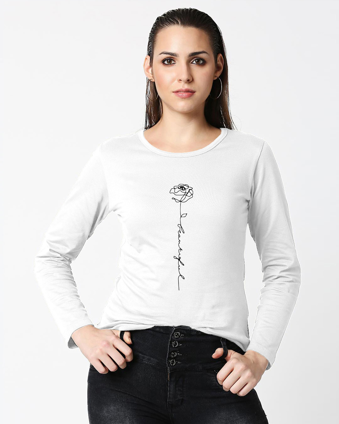 Shop Rose Beautiful Full Sleeves T-Shirt White-Back