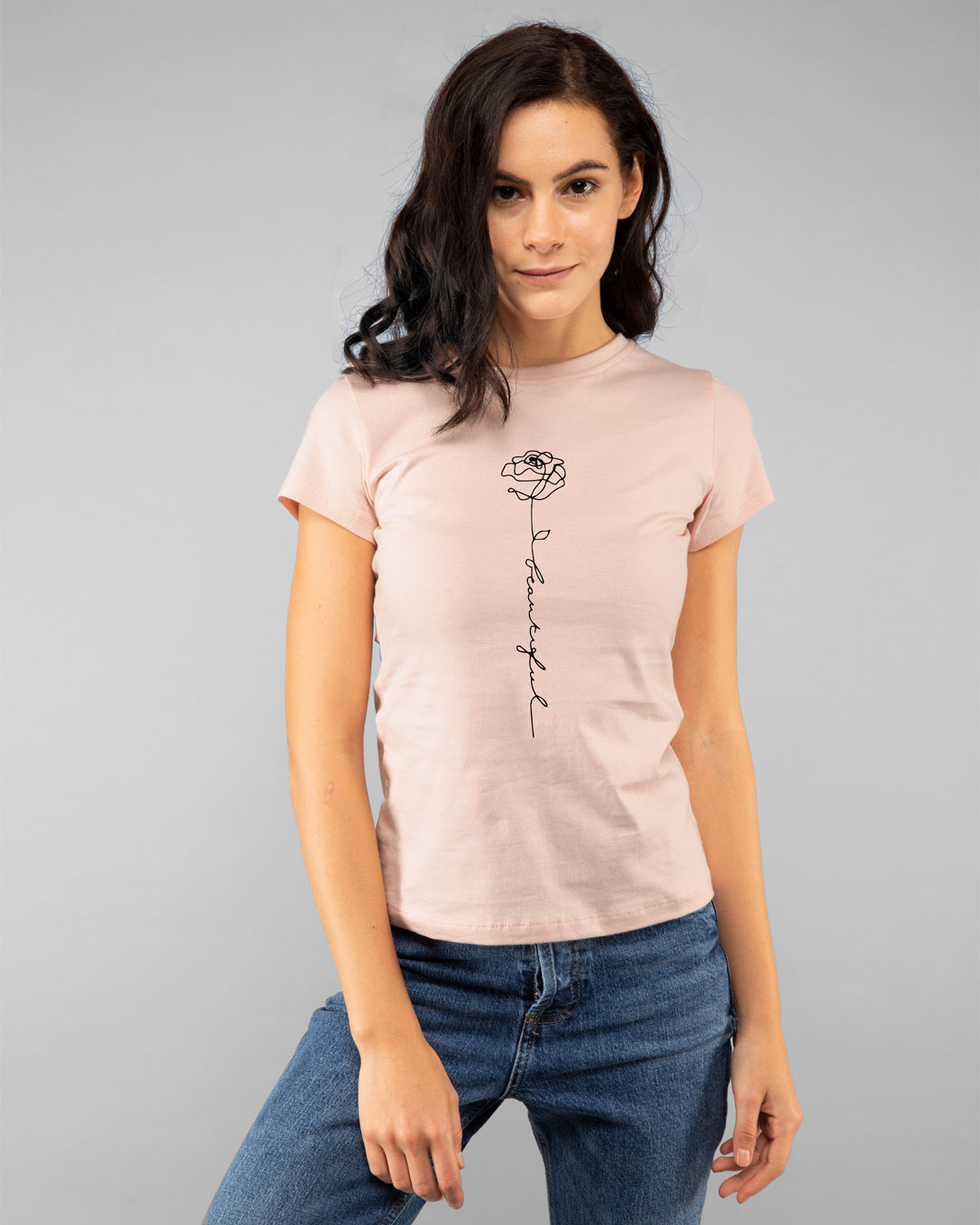 Shop Rose Beautiful Half Sleeve Printed T-Shirt Baby Pink-Back