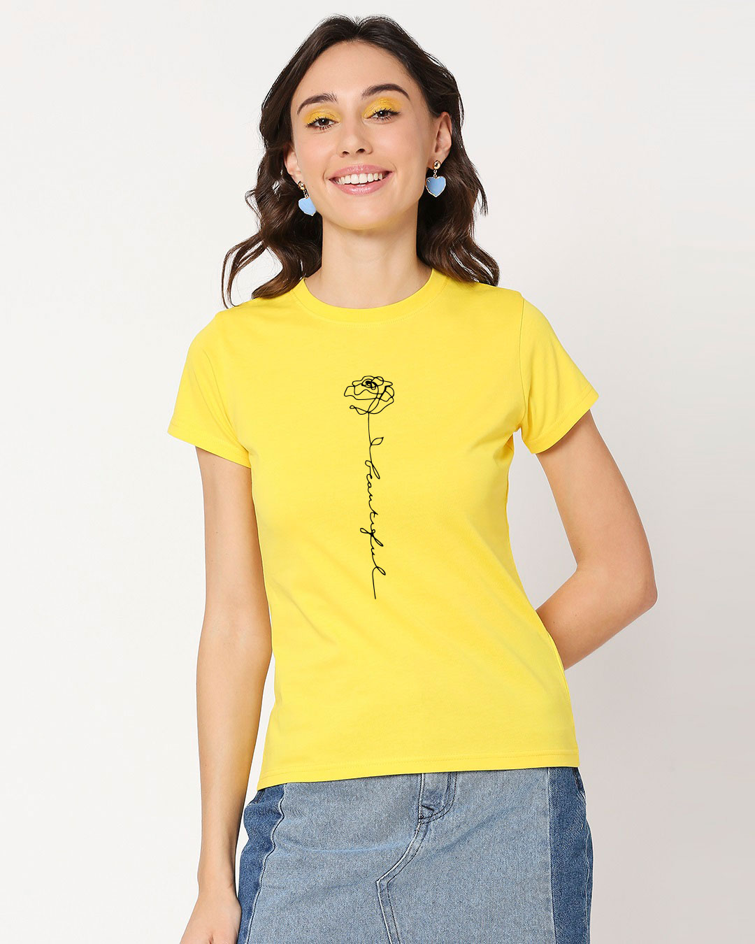 Shop Rose Beautiful Half Sleeve Printed T-Shirt Empire Yellow -Back