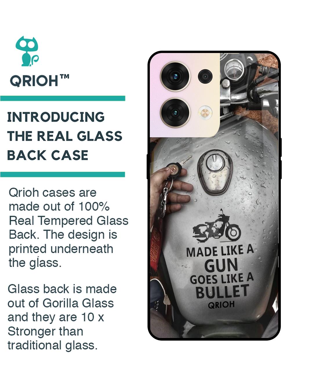 Shop Royal Bike Printed Premium Glass Cover for Oppo Reno8 5G (Shock Proof, Scratch Resistant)-Back