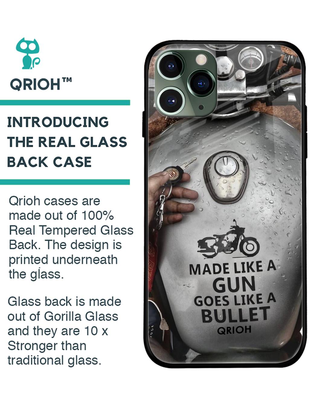 Shop Royal Bike Typography Premium Glass Cover For iPhone 11 Pro (Impact Resistant, Matte Finish)-Back