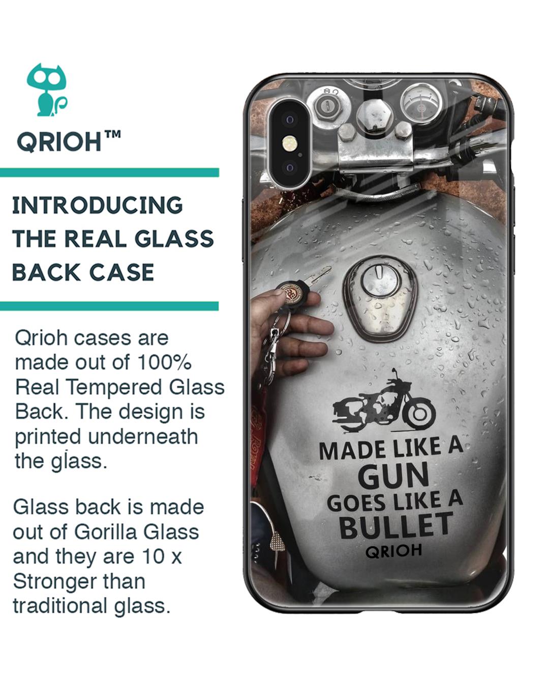 Shop Royal Bike Typography Premium Glass Cover For iPhone XS (Impact Resistant, Matte Finish)-Back