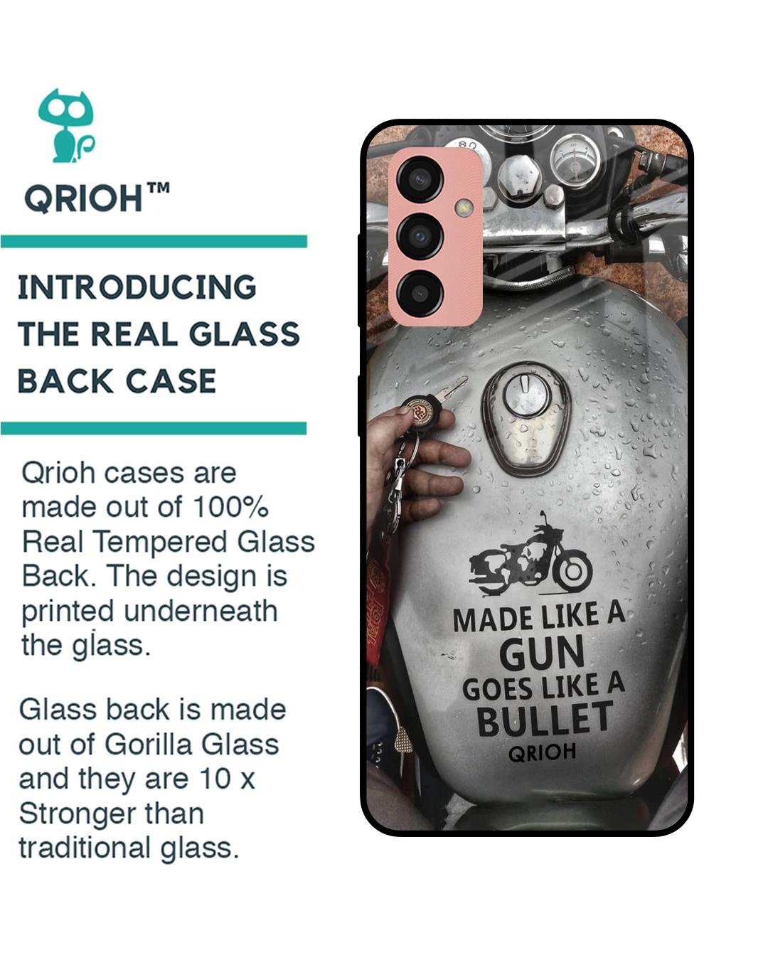 Shop Royal Bike Typography Premium Glass Cover for Samsung Galaxy M13 (Shock Proof, Scratch Resistant)-Back