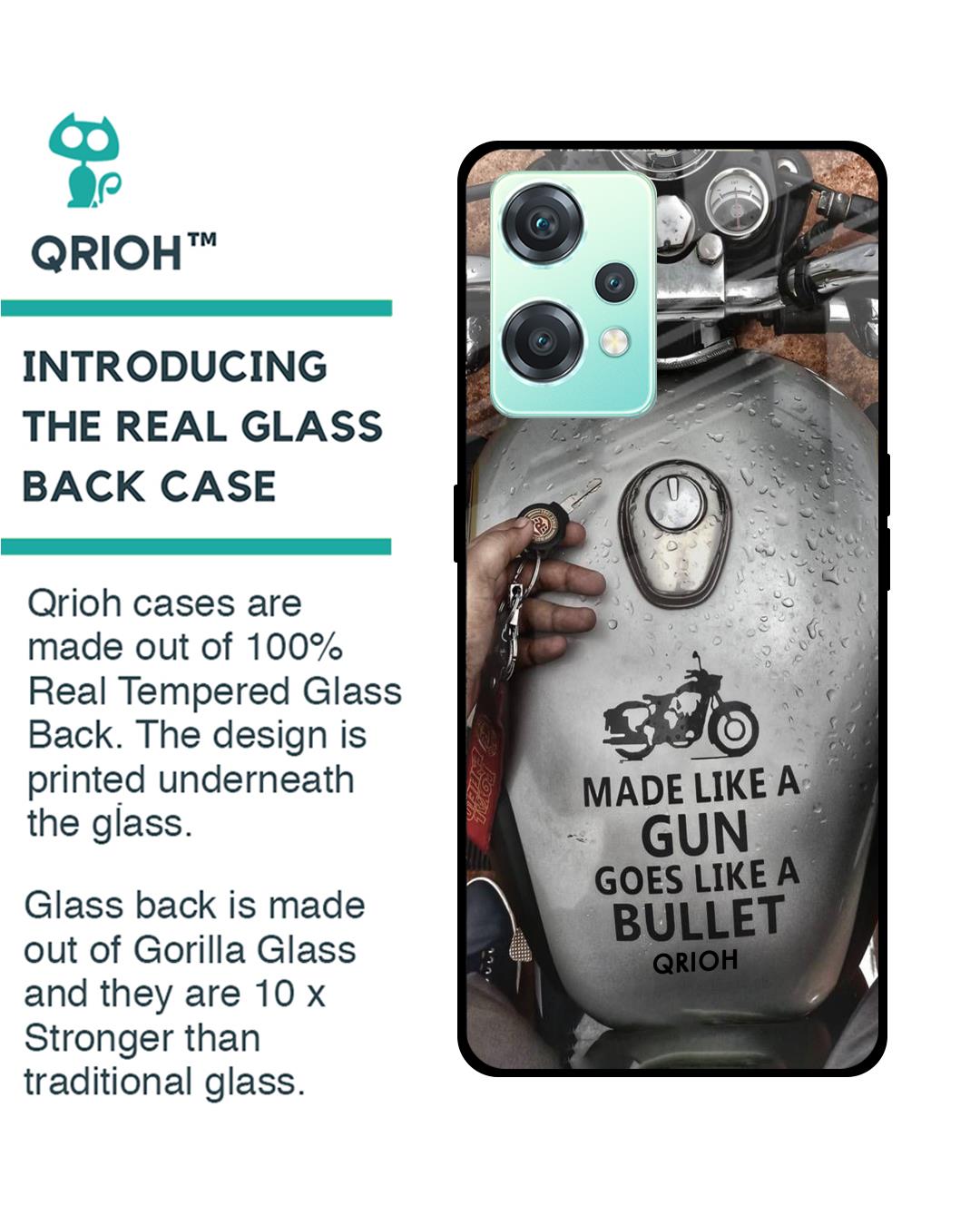 Shop Royal Bike Typography Premium Glass Cover For OnePlus Nord CE 2 Lite 5G (Matte Finish)-Back