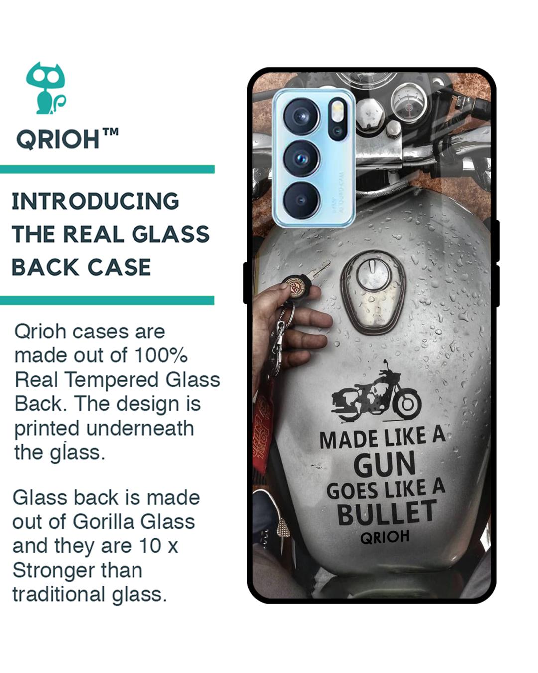 Shop Royal Bike Typography Premium Glass Cover For Oppo Reno6 5G (Impact Resistant, Matte Finish)-Back