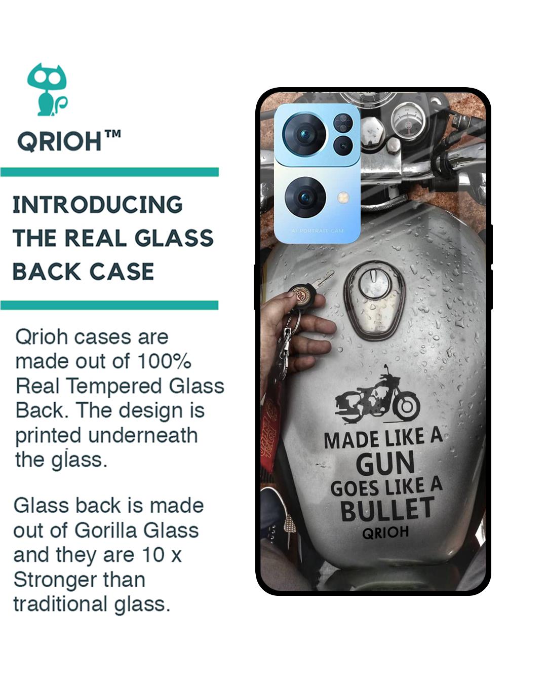 Shop Royal Bike Typography Premium Glass Cover For Oppo Reno7 Pro 5G (Impact Resistant, Matte Finish)-Back