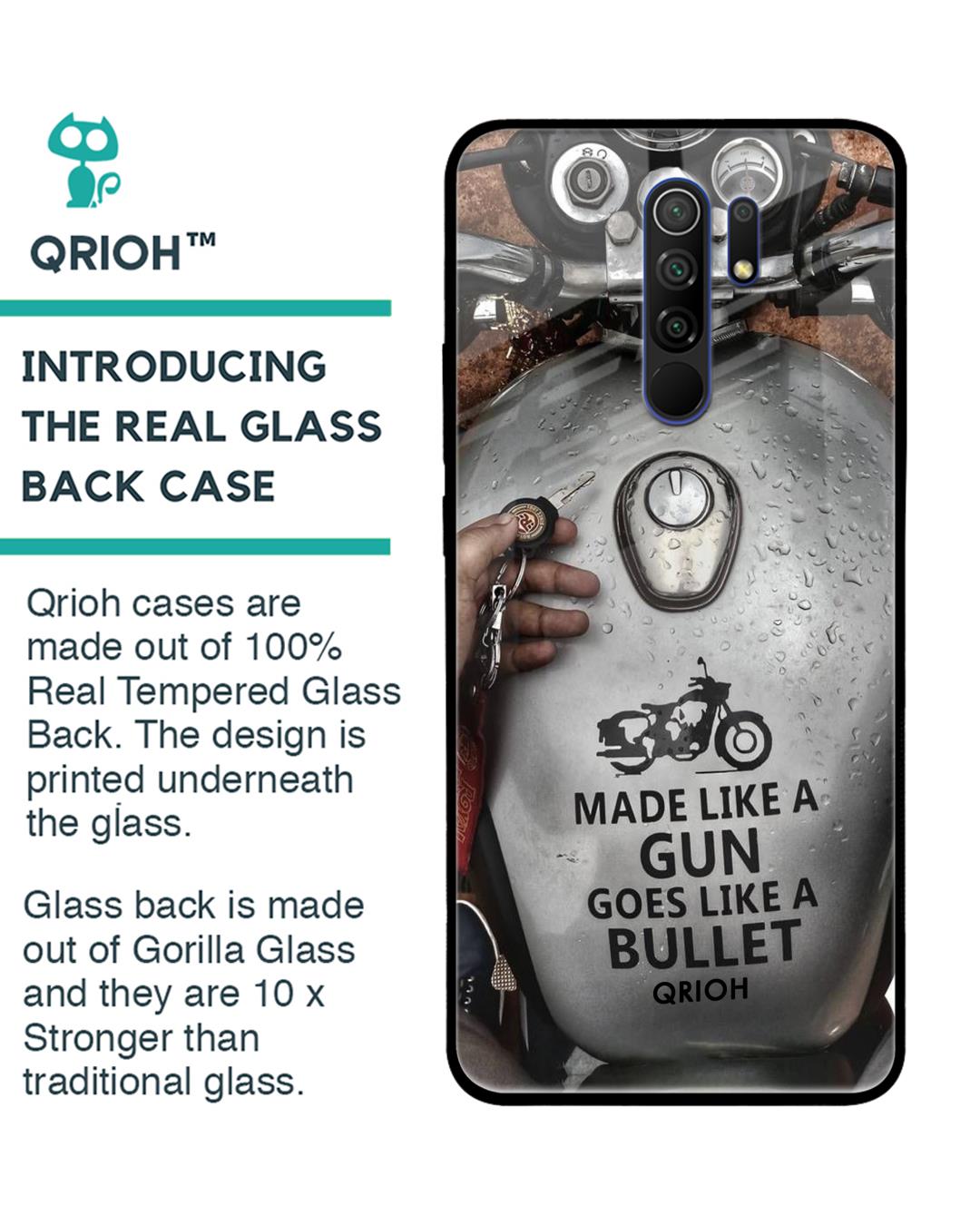 Shop Royal Bike Typography Premium Glass Cover For Xiaomi Redmi 9 Prime (Impact Resistant, Matte Finish)-Back