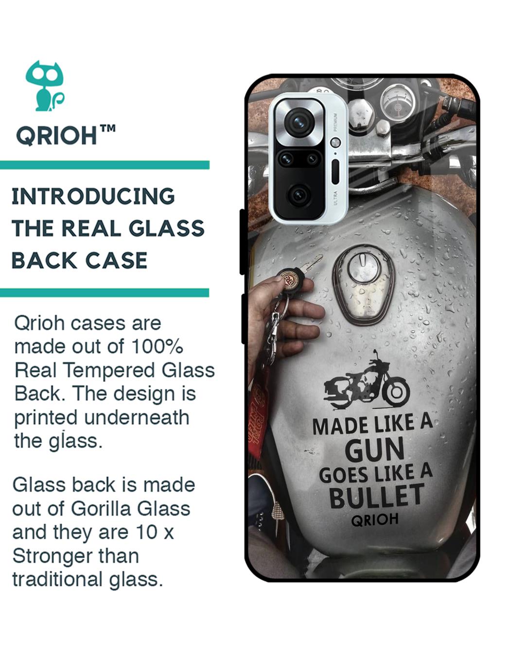 Shop Royal Bike Typography Premium Glass Cover For Xiaomi Redmi Note 10 Pro (Matte Finish)-Back