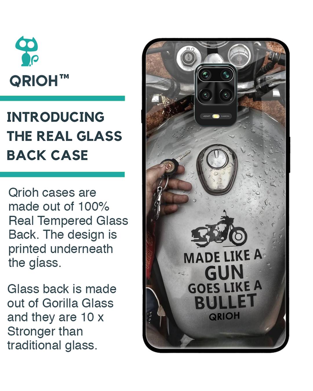 Shop Royal Bike Typography Premium Glass Cover For Xiaomi Redmi Note 9 Pro (Matte Finish)-Back