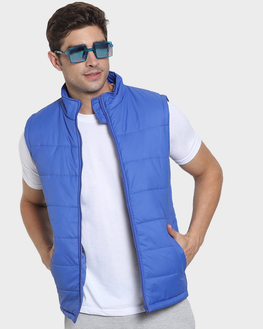 Buy Royal Blue Sleeveless Puffer Jacket Online at Bewakoof