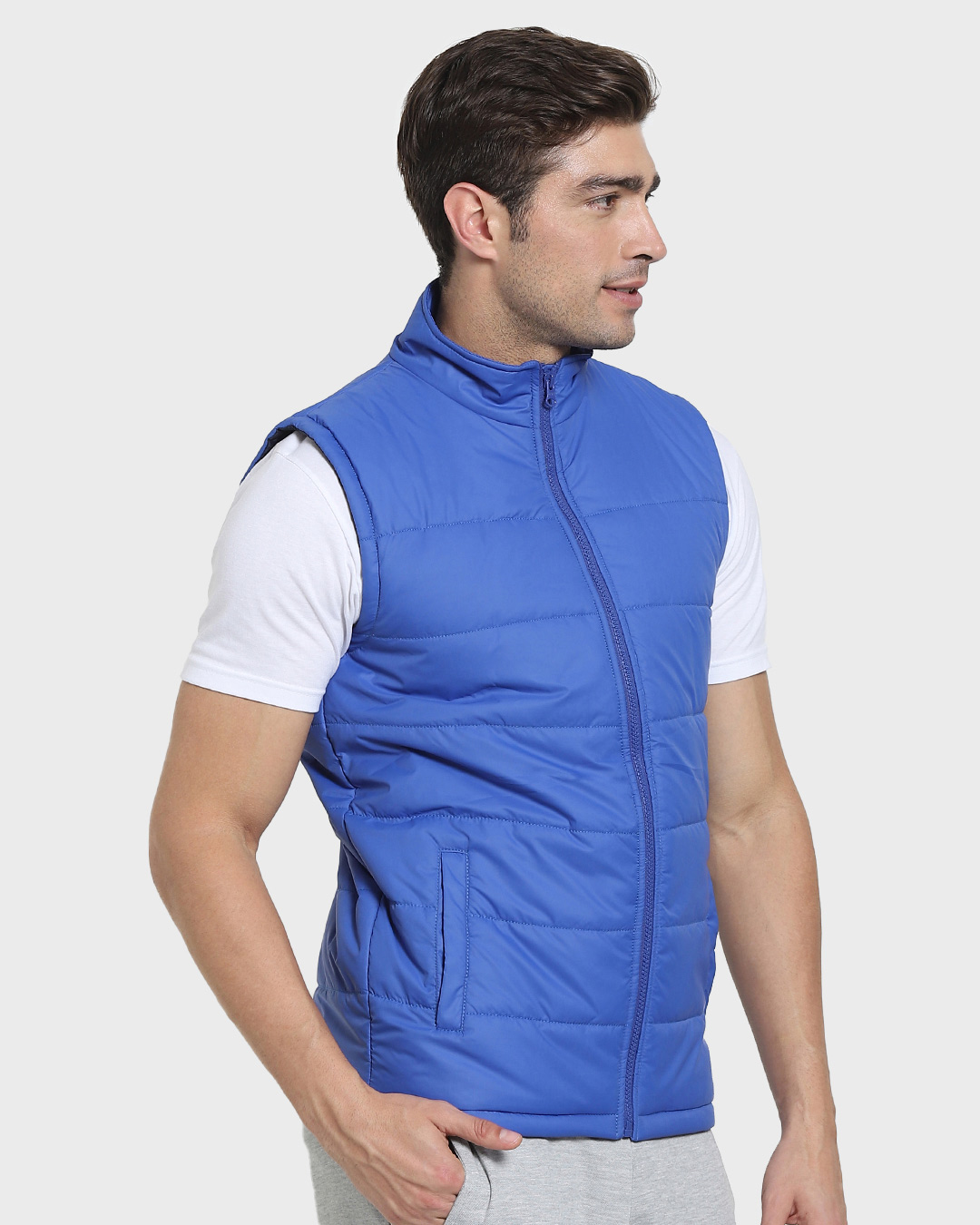 Shop Royal Blue Sleeveless Puffer Jacket-Back