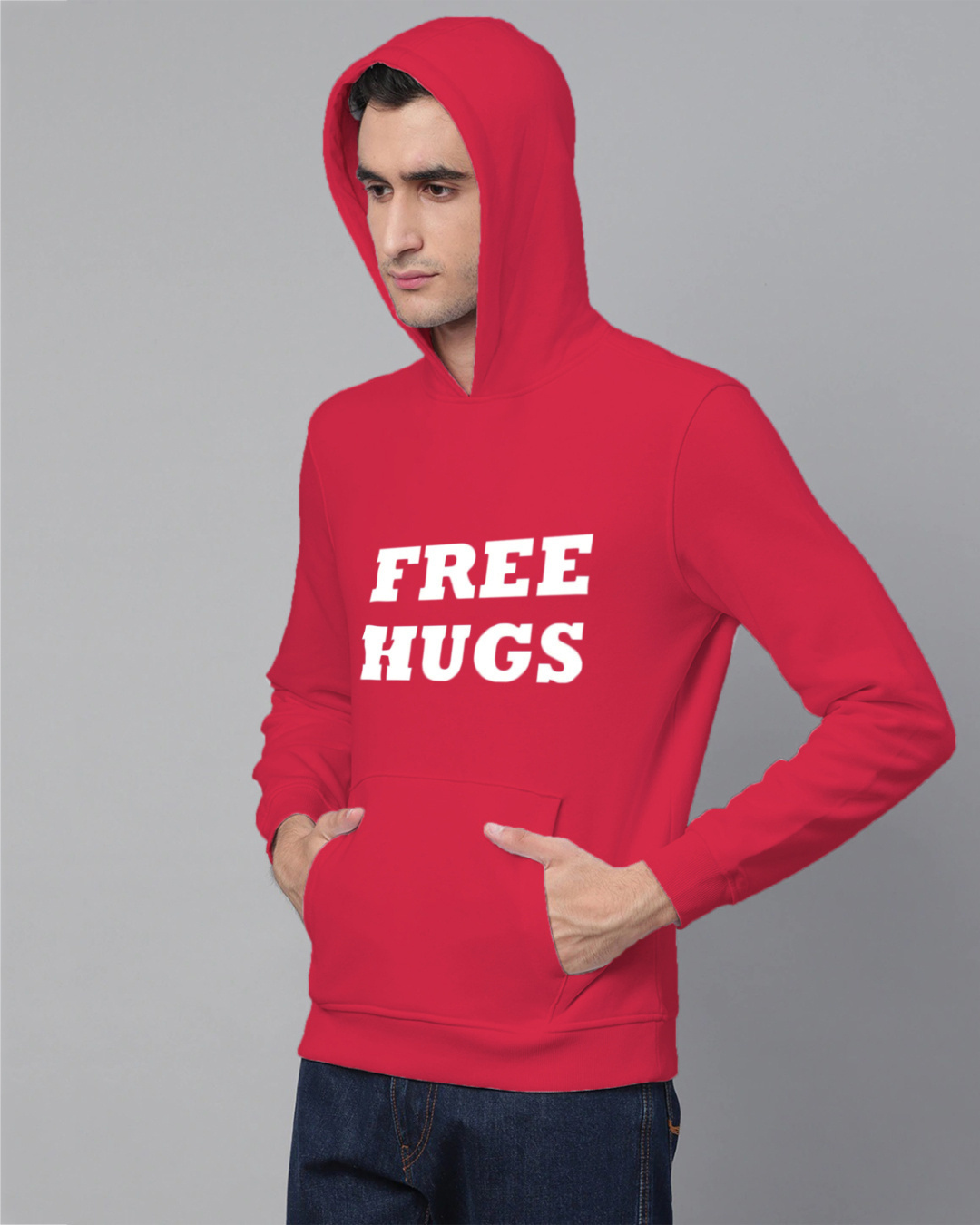 Shop Men's Red Freehug Regular Fit Hoodie-Back