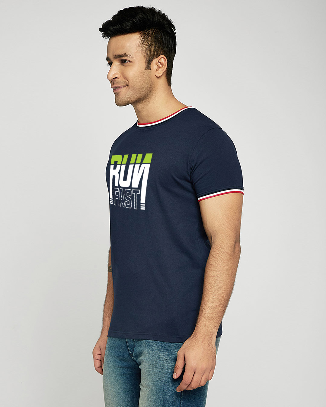 Shop Run Fast Crewneck Varsity Rib H/S T-Shirt-Multicolor-Back