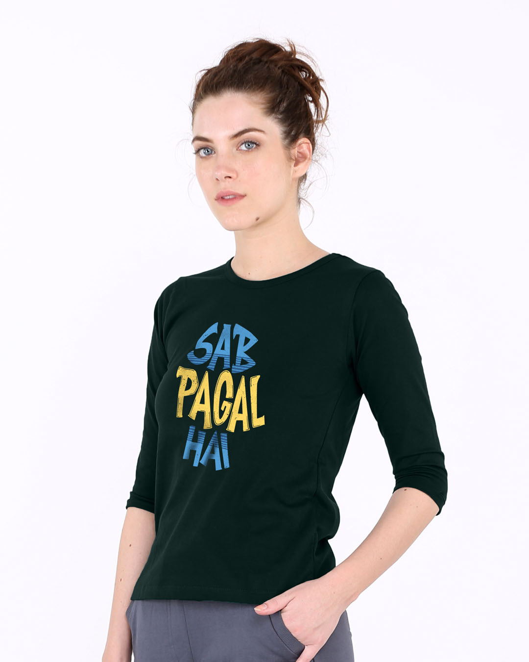 Shop Sab Pagal Hai Round Neck 3/4th Sleeve T-Shirt-Back