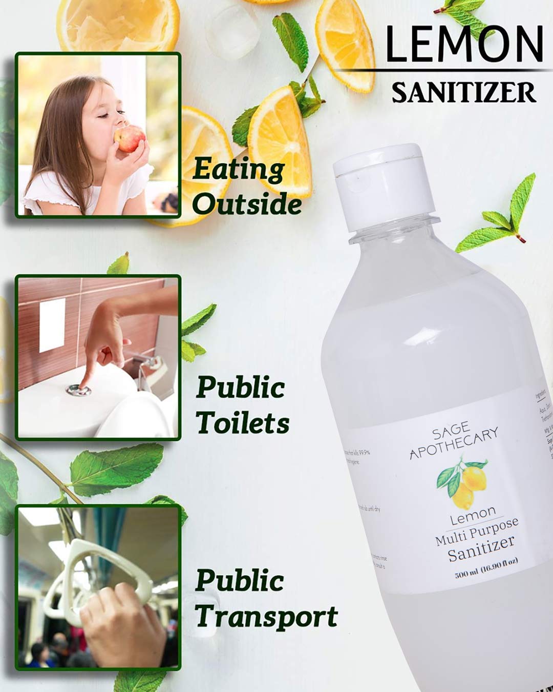 Shop Sage Apothecary Lemon Multi Purpose Sanitizer - 500 ml - Pack of 2-Back