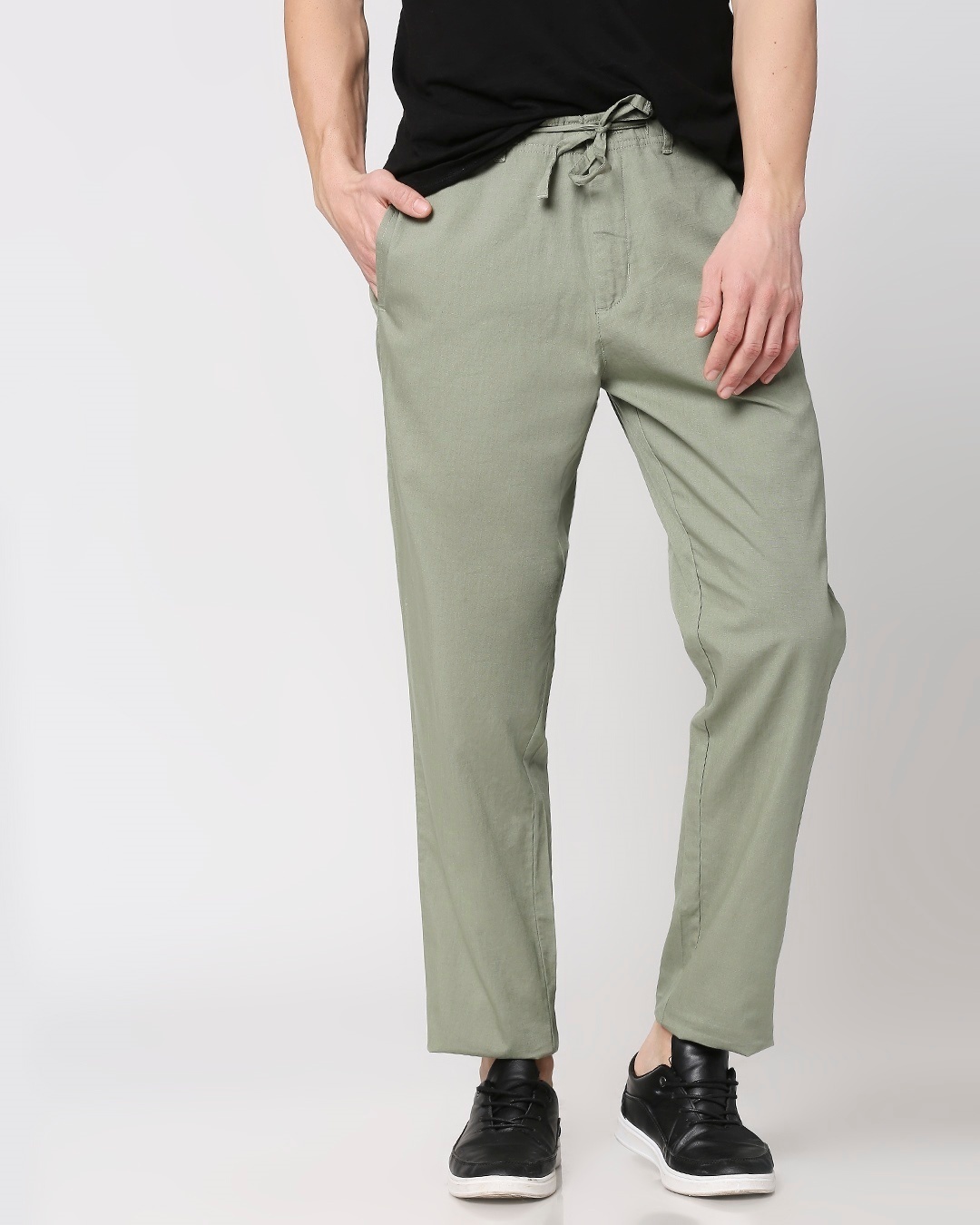Shop Sage Green Casual Cotton Pants-Back