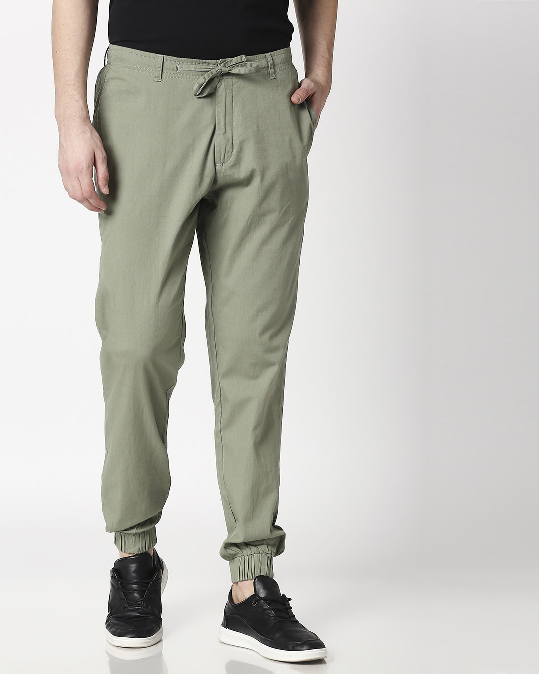 Shop Sage Green Cotton Jogger Pants-Back