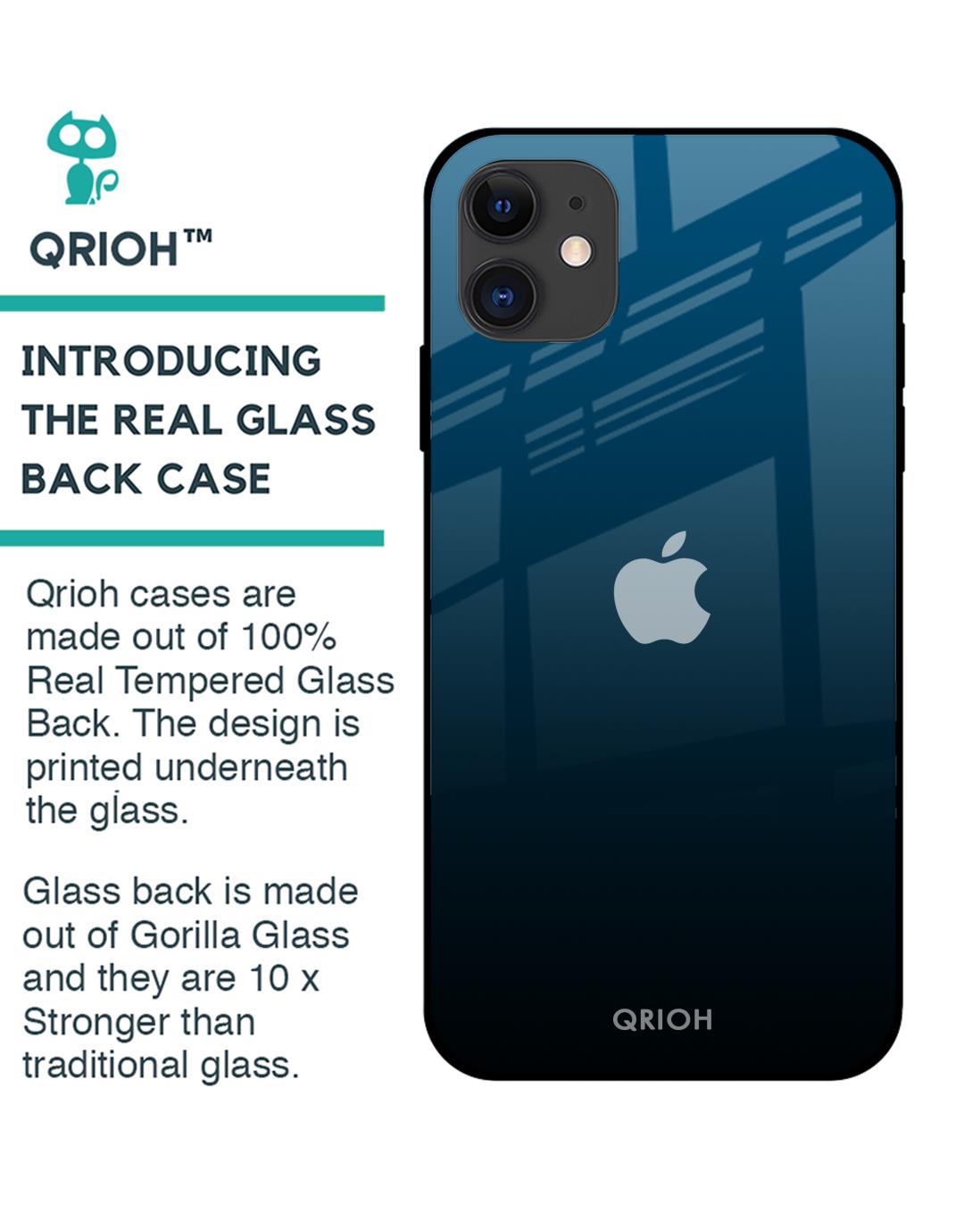 Shop Sailor Blue Premium Glass Cover For iPhone 12 (Impact Resistant, Matte Finish)-Back