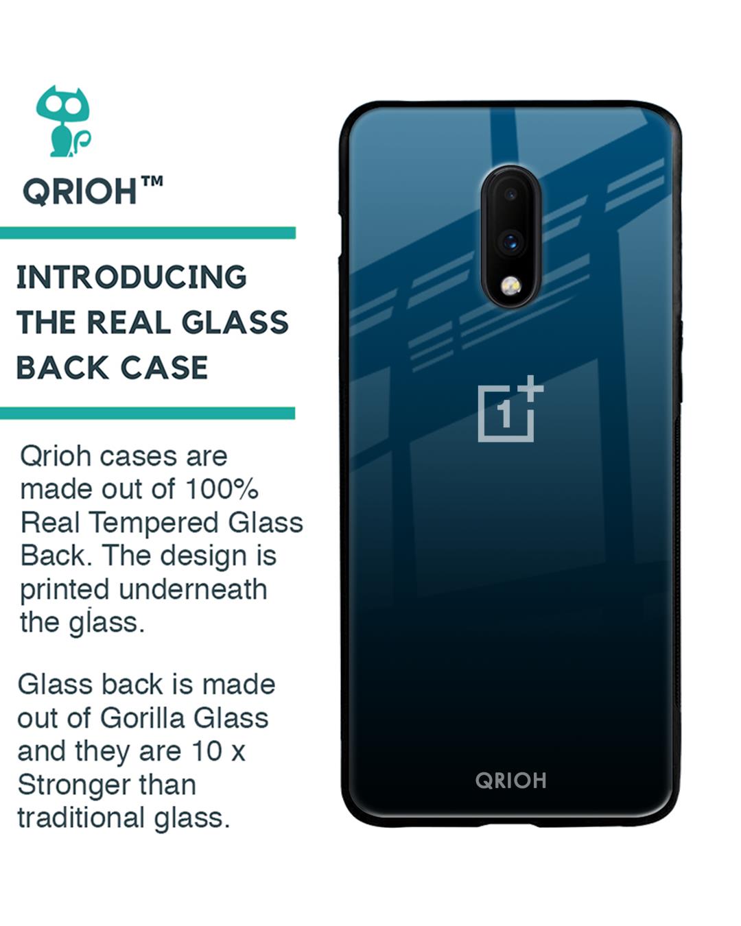 Shop Sailor Blue Premium Glass Cover For OnePlus 7 (Impact Resistant, Matte Finish)-Back