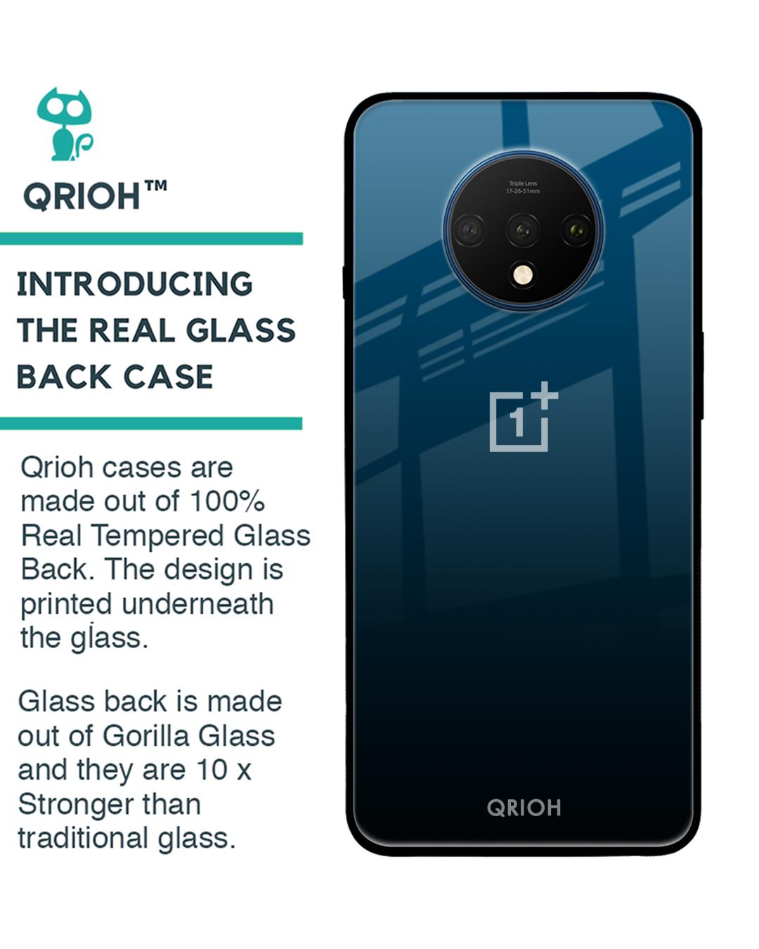 Shop Sailor Blue Premium Glass Cover For OnePlus 7T (Impact Resistant, Matte Finish)-Back