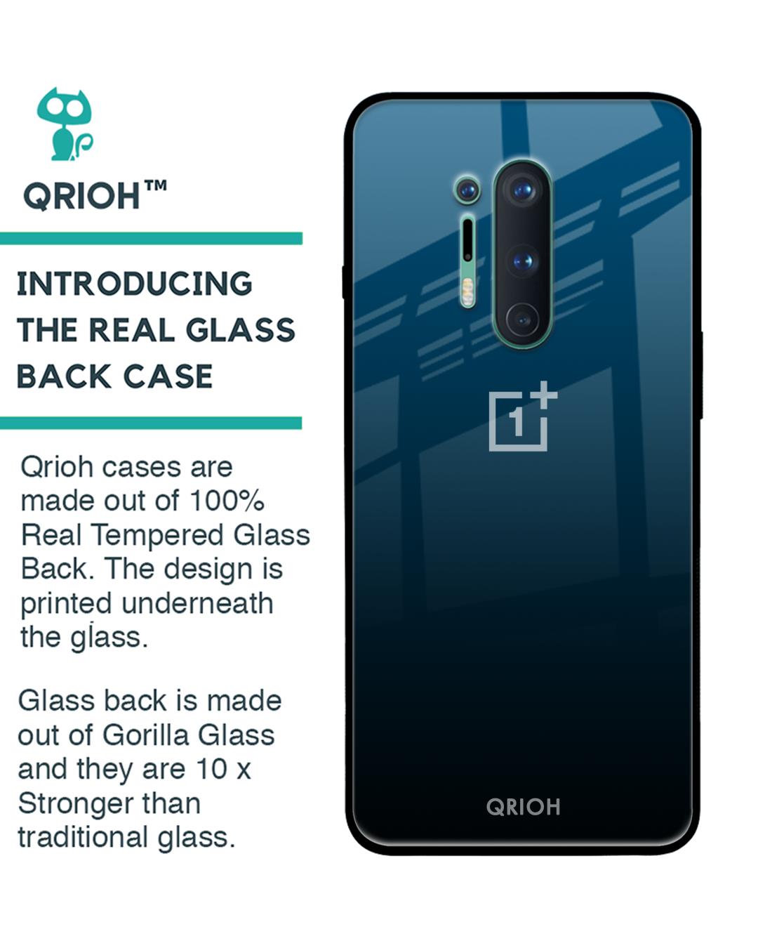Shop Sailor Blue Premium Glass Cover For OnePlus 8 Pro (Impact Resistant, Matte Finish)-Back