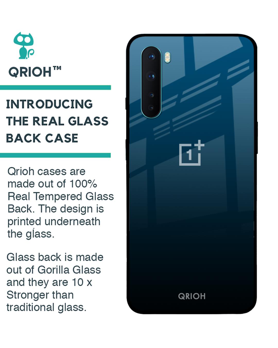 Shop Sailor Blue Premium Glass Cover For OnePlus Nord (Impact Resistant, Matte Finish)-Back