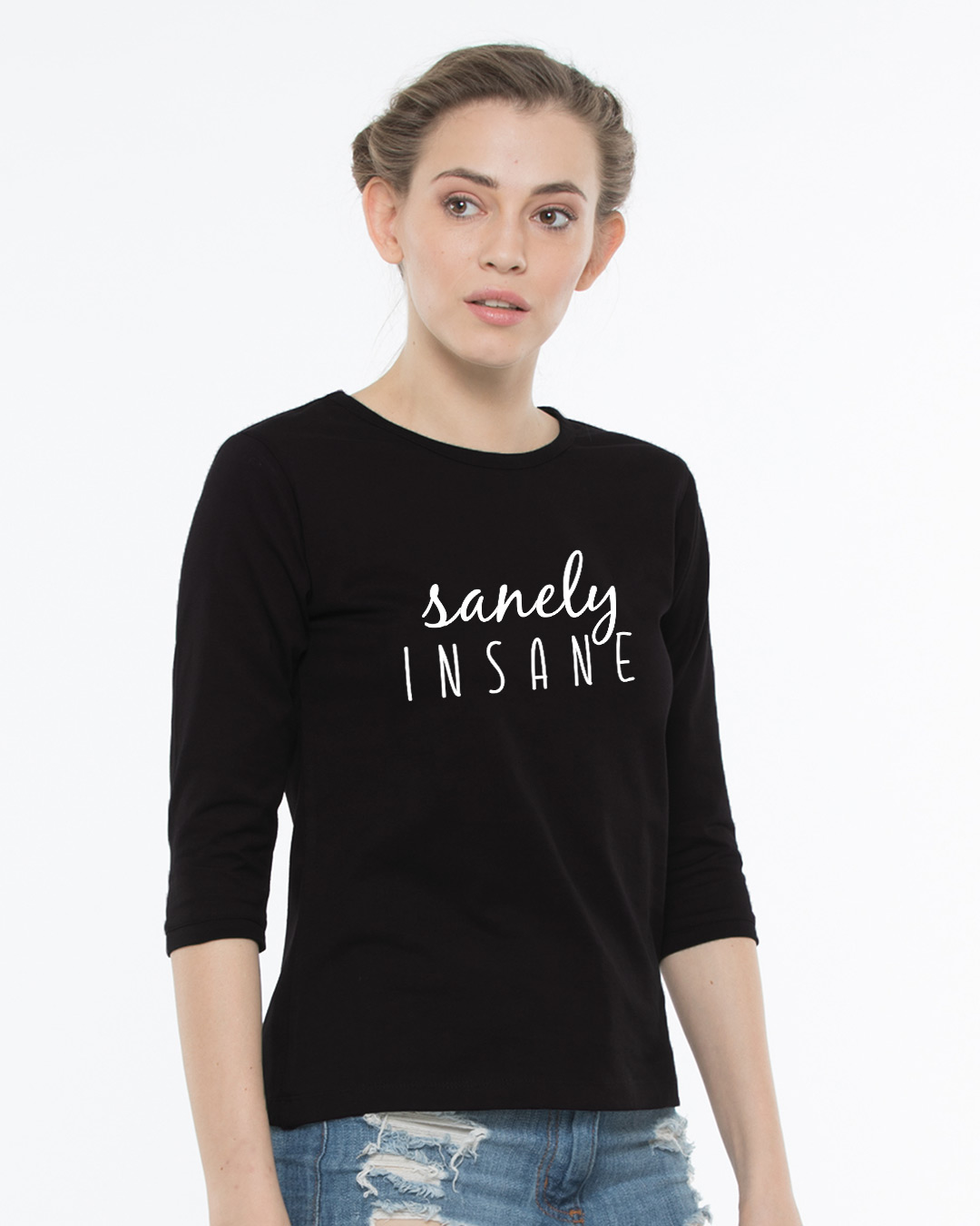 Shop Sanely Insane Round Neck 3/4th Sleeve T-Shirt-Back