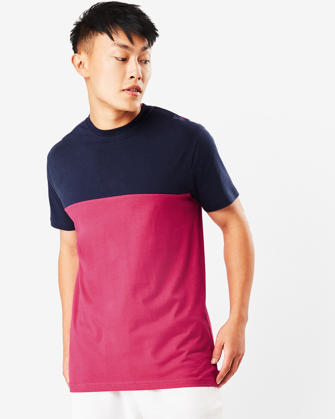 Shop Men's Pink & Blue Color Block Plus Size T-shirt-Back