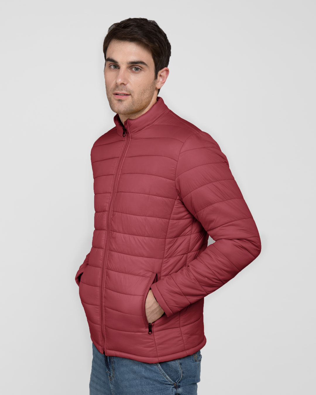 Shop Sangria Red Plain Puffer Jacket-Back