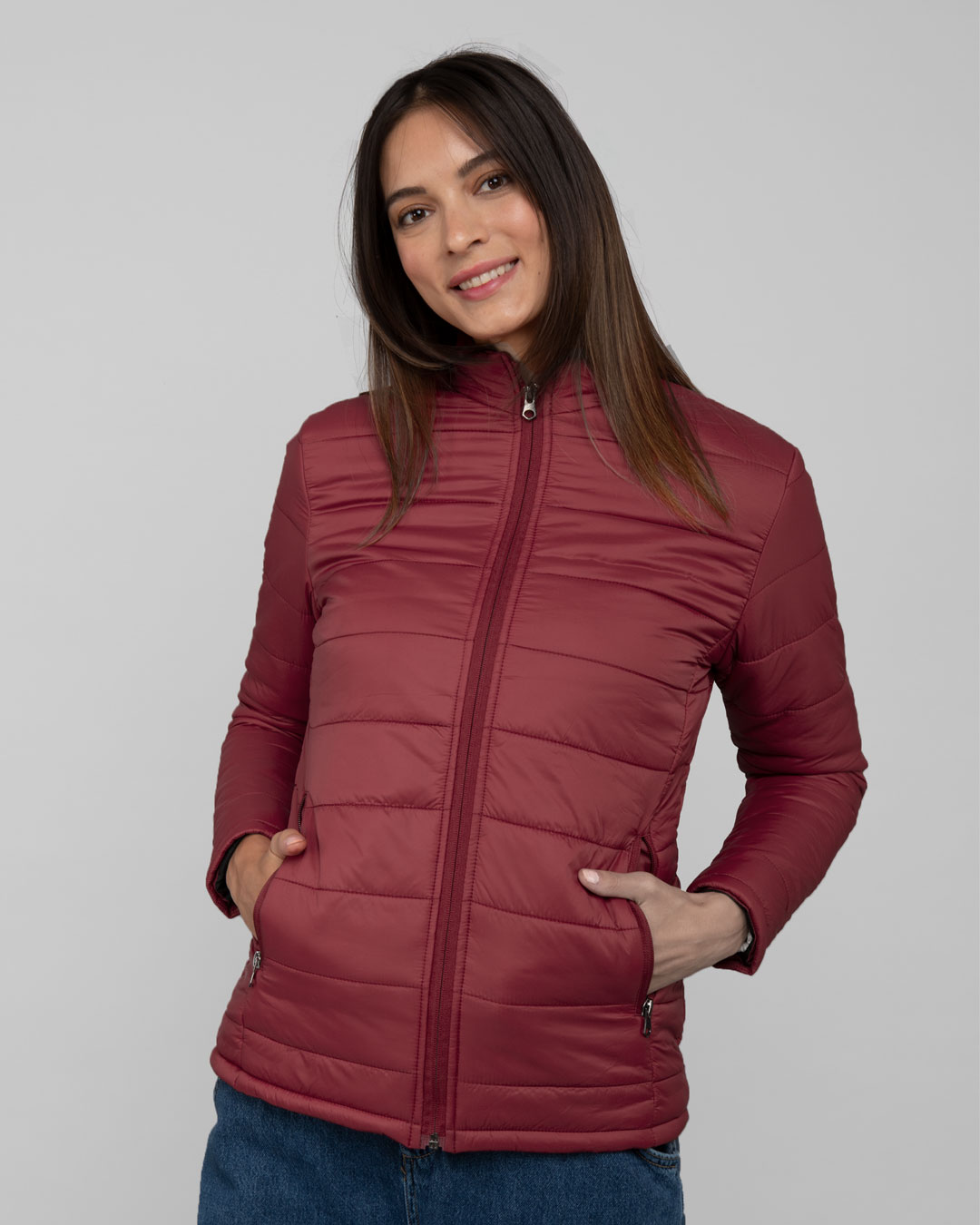 Shop Sangria Red Plain Puffer Jacket-Back