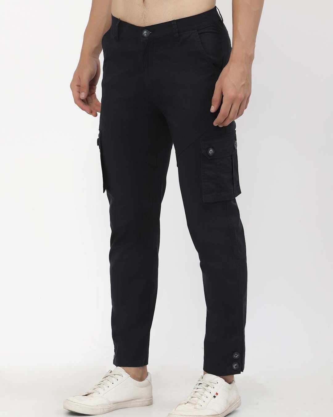 Shop Men's Black Cargo Trousers-Back