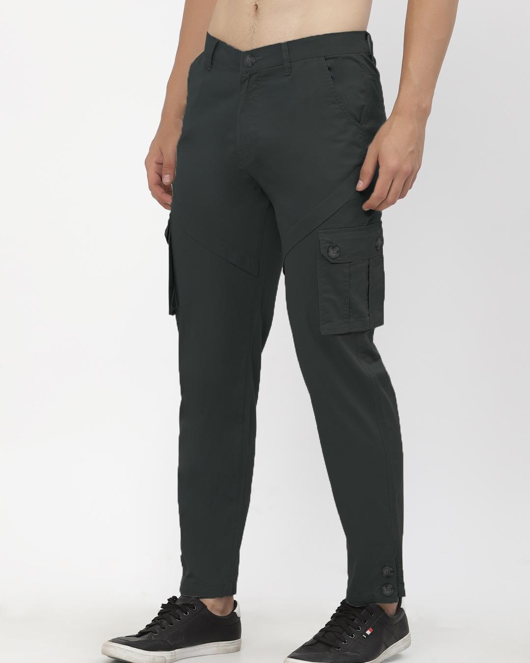 Shop Men's Olive Cargo Trousers-Back