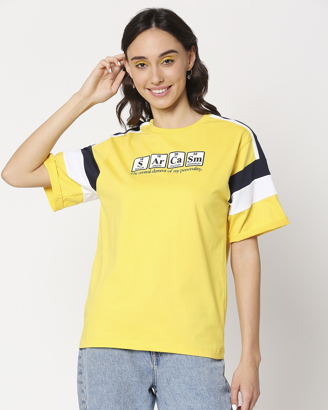 Shop Sarcasam Personality Color Block Boyfriend T-Shirt-Back