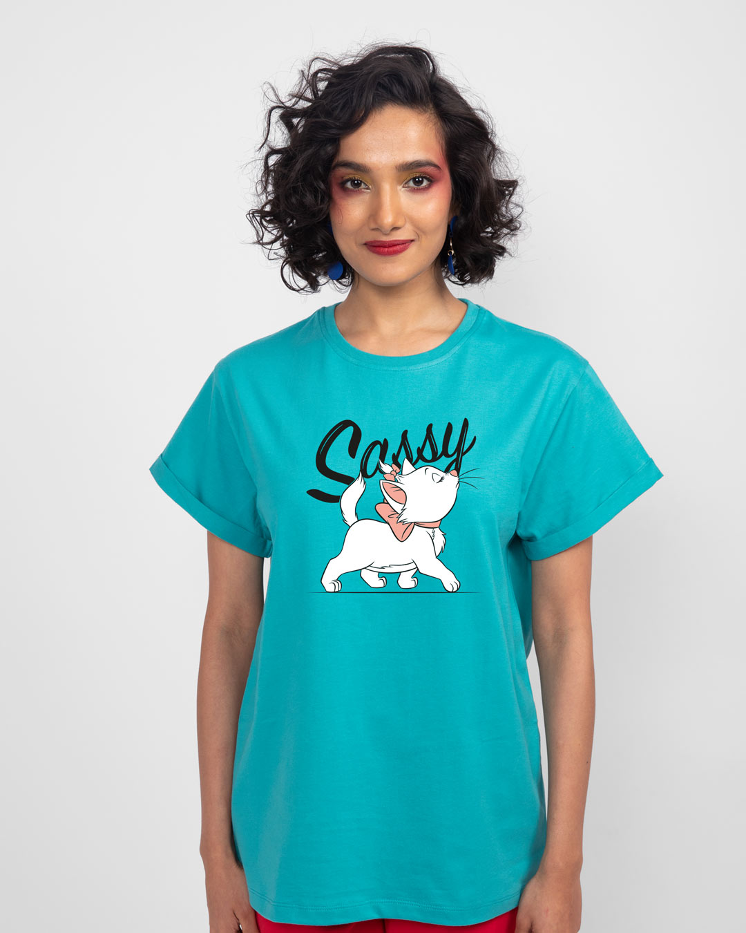 Shop Sassy Cat Boyfriend T-Shirt (DL) Tropical Blue-Back