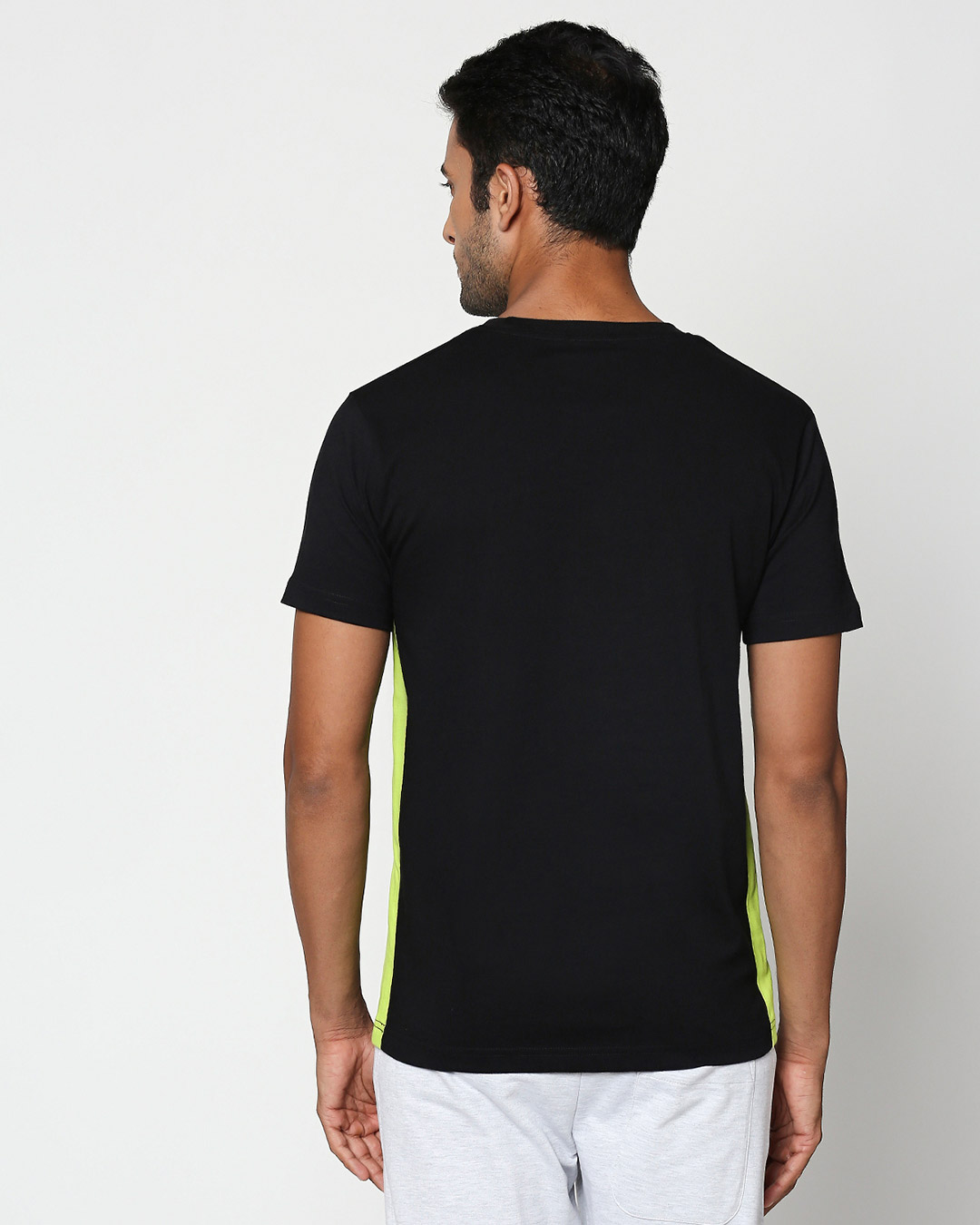 Shop Save Our Home Contrast Side Seam Panel T-Shirt- Black-Neon Green-Back