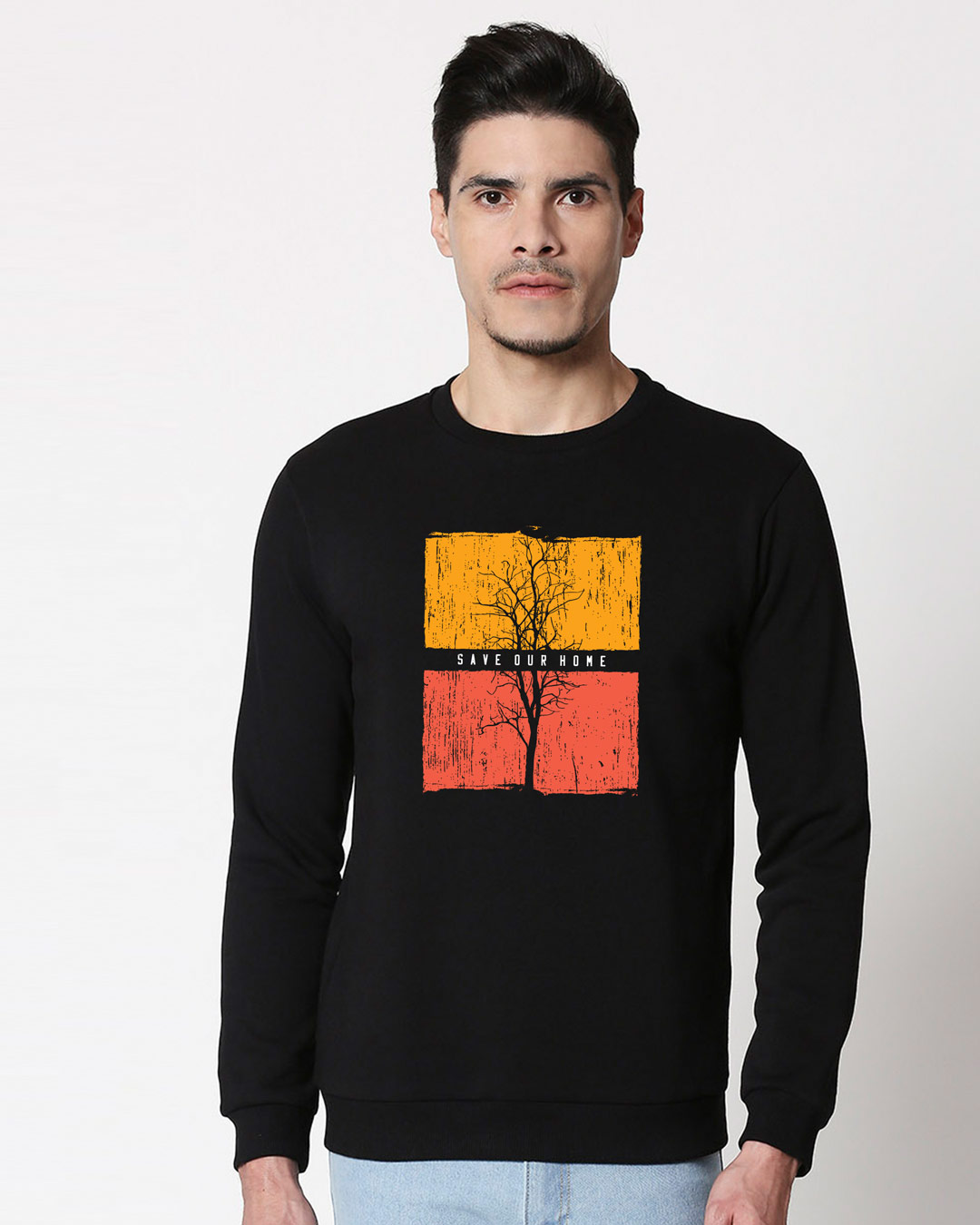 

Save Our Home Fleece Sweater Men' Printed Fleece Sweater Bewakoof.com, Black