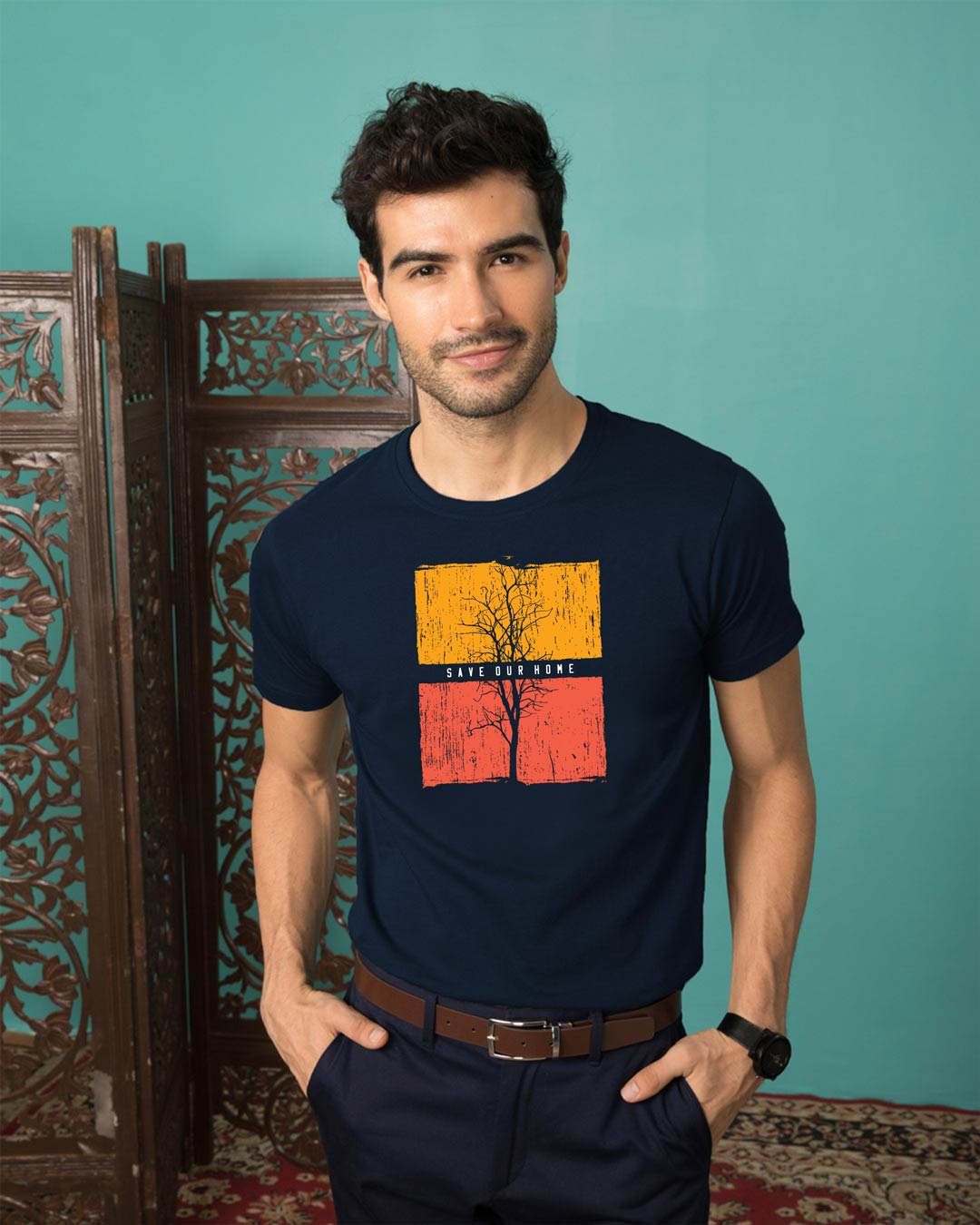 

Save Our Home Half Sleeve T-Shirt Men' Printed T-Shirts Bewakoof.com, Blue