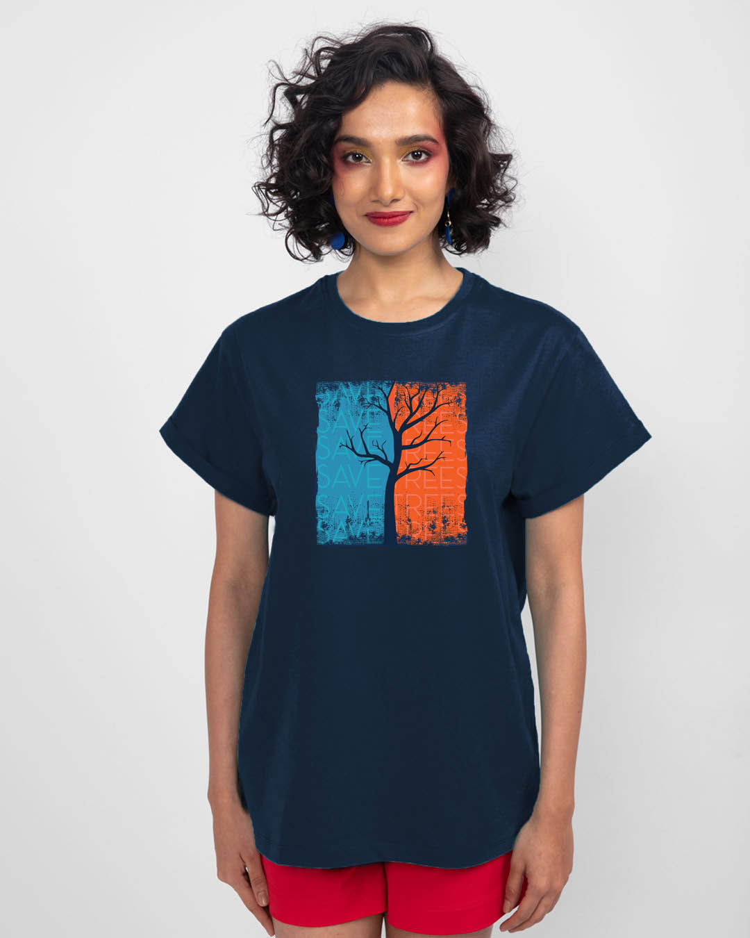 Shop Save Trees Boyfriend T-Shirt Navy Blue-Back