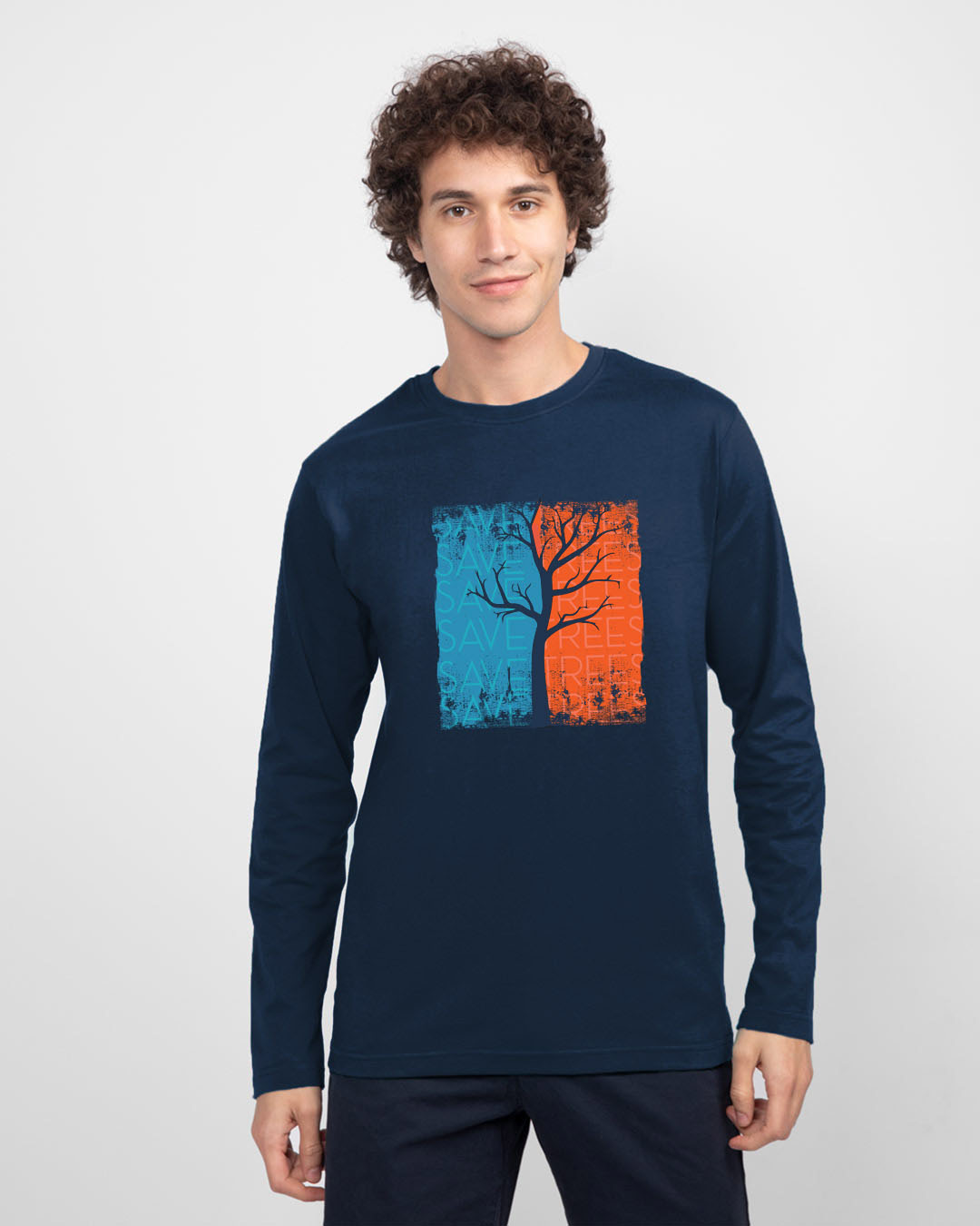 Shop Save Trees Full Sleeve T-Shirt Navy Blue-Back