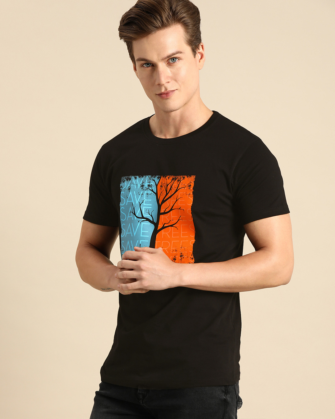 Shop Men's Black Save Trees Graphic Printed T-shirt-Back